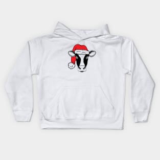 Cow Reindeer Hat Santa Christmas Lights Kids Hoodie